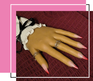 Nude and red ombre style nails