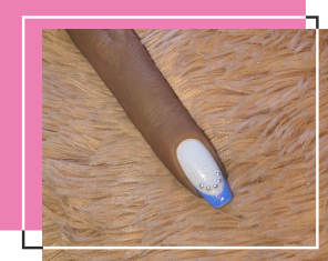 White nails with blue french smile line