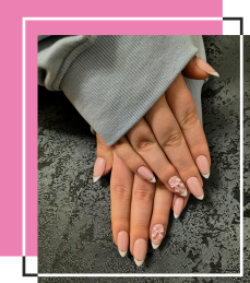 Nude base color with white and silver french lines.